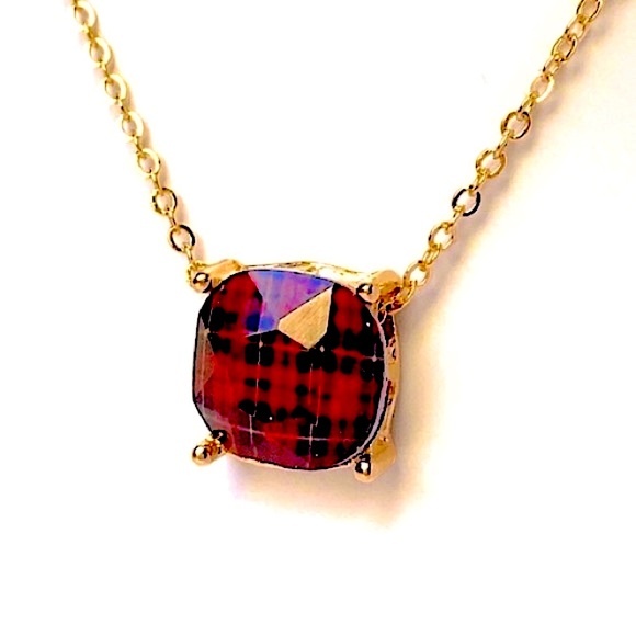 ✌🏼 #1264 Red Buffalo Plaid Epoxy Overlay Necklace - Picture 7 of 10